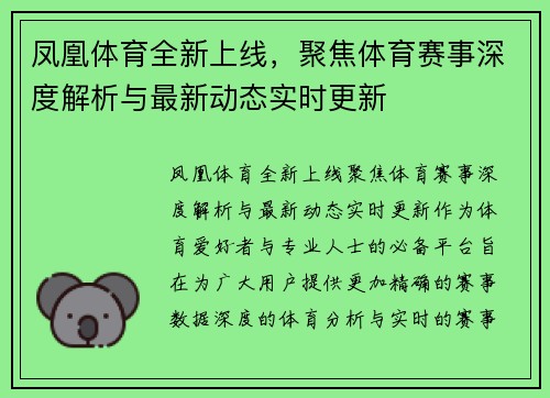 凤凰体育全新上线，聚焦体育赛事深度解析与最新动态实时更新